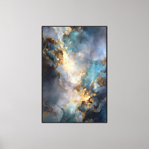 Blaue Adern: Blaue und goldene Marmorströmung Leinwanddruck