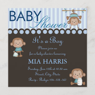 Blaue Affen Design Baby Shower Einladung