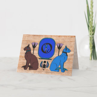 Blaue ägyptische Katzen-Monogramm-Gruß-Karte: O