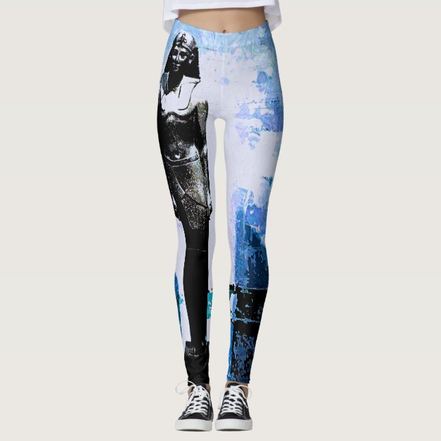 Blaue ägyptische Kunstmalerei Leggings (Vorderseite)