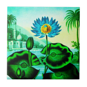 Blaue ägyptische Wasserlilie / Lotus Illustration Fliese