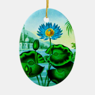 Blaue ägyptische Wasserlilie / Lotus Illustration Keramik Ornament