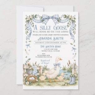 Blaue Alberne Gans Baby Shower Gingham Einladung
