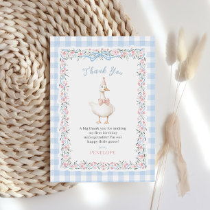 Blaue Alberne Gans Floral Gingham Geburtstag Dankeskarte