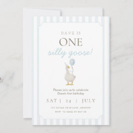 Blaue Alberne Gänse Erster Geburtstag Einladung