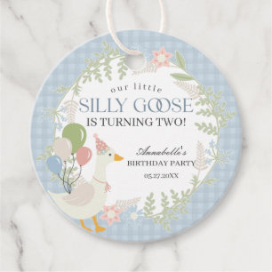 Blaue Alberne Gänse Floral Gingham Birthday Party Geschenkanhänger