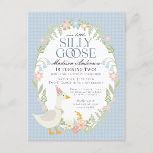 Blaue Alberne Gänse Floral Gingham Birthday Party Postkarte