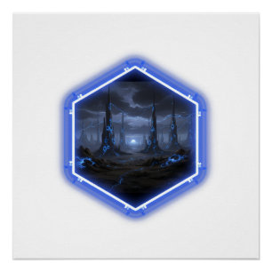 Blaue Alien-Landschaft mit Mandelbrot Poster