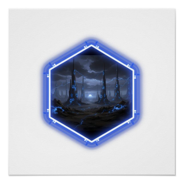 Blaue Alien-Landschaft mit Mandelbrot Poster (Vorderseite)