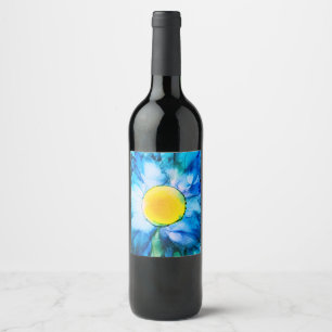 Blaue Alkohol-Tinten-Blume Weinetikett