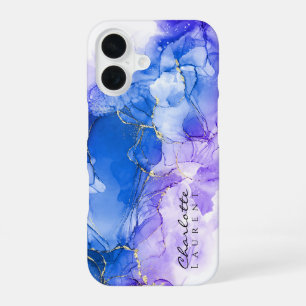 Blaue Amethyst-Gold-Alkohol-Tinte Anpassbar  iPhone 16 Hülle