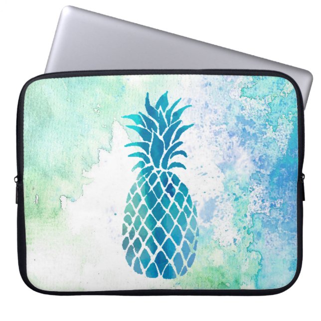 Blaue Ananas auf Aquarellspritze Laptopschutzhülle (Vorderseite)