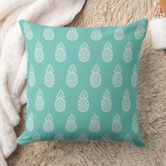 Blaue Ananas auf Türkis Kissen (Decke)