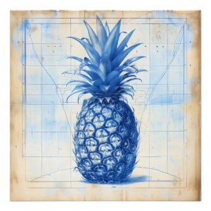 Blaue Ananas-Grafik Fotodruck