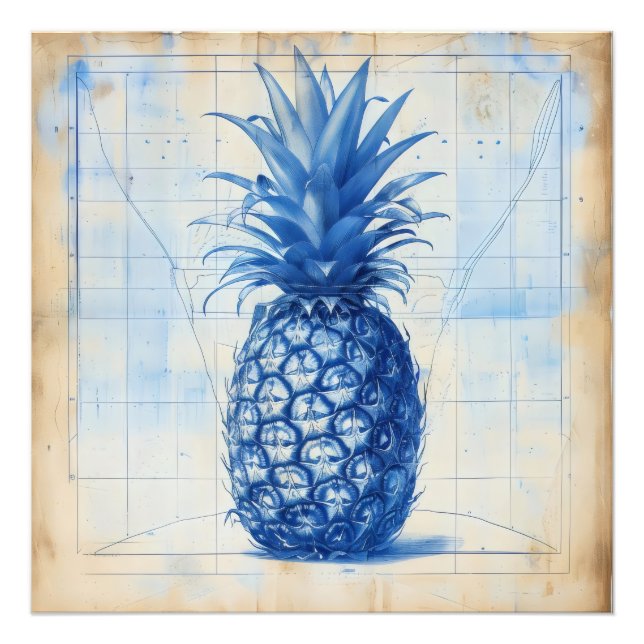 Blaue Ananas-Grafik Fotodruck (Vorne)