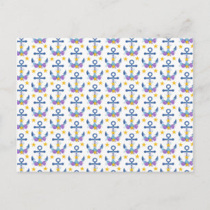 Blaue Anchor Lila Seashells Gelber Seestern Postkarte