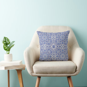 blaue andalusische marokkanische Blumen Mosaik Kissen