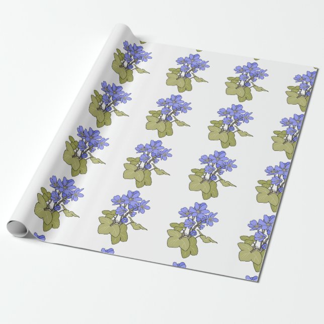 Blaue Anemonen auf Weiß Geschenkpapier (Ungerollt)