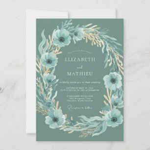 Blaue Anemonen-Blatt-Hochzeit Einladung