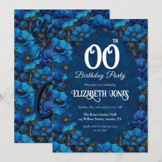 Blaue Anemonen Fünfzigster Geburtstagsgeschenk Für Einladung