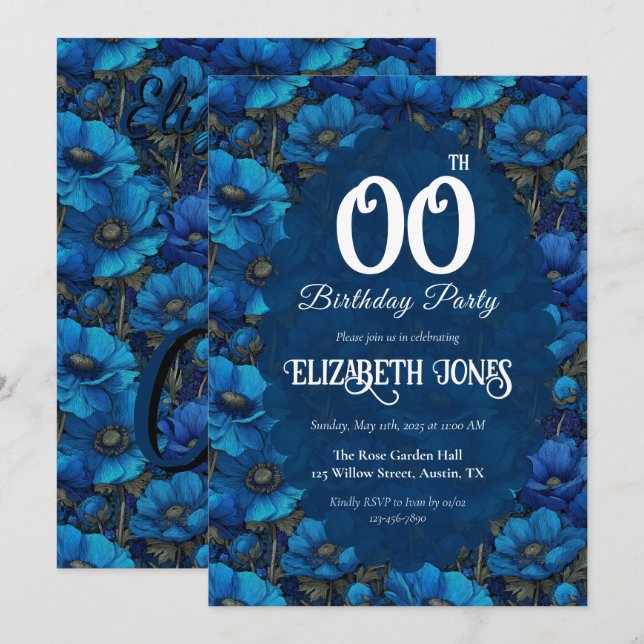 Blaue Anemonen Fünfzigster Geburtstagsgeschenk Für Einladung (Vorne/Hinten)