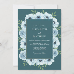 Blaue Anemonen Hochzeit bemalt Einladung