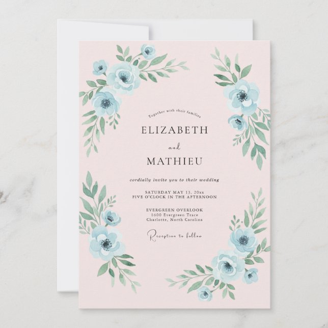 Blaue Anemonen Hochzeit Einladung (Vorderseite)