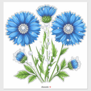 Blaue Anemonenblumen mit grünen Stielen Aufkleber