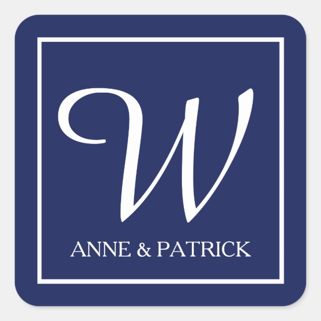 Blaue Anfangsmonogramm und Namen der Familie, Hoch Quadratischer Aufkleber (Vorderseite)