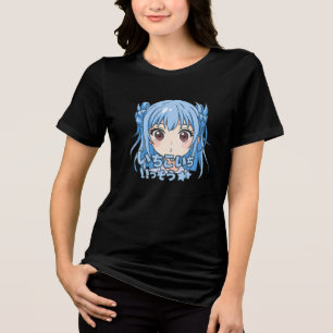 Blaue Anime-Mädchen-Kawaii-Gesichtsausdruck-Kunst Tri-Blend Shirt