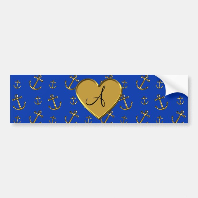 Blaue Anker des Monogramms Gold Autoaufkleber (Vorne)
