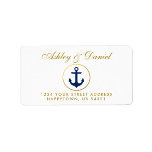 Blaue Anker-Goldhochzeits-nautischadresse Adressaufkleber