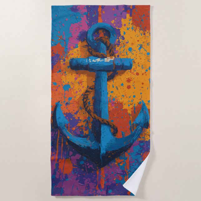 Blaue Anker-Graffiti-Straßenkunst-Illustration Strandtuch (Vorderseite)