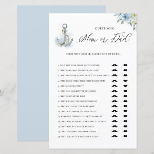 Blaue Anker-Mama- oder Papa-Baby-Party-Spielkarte