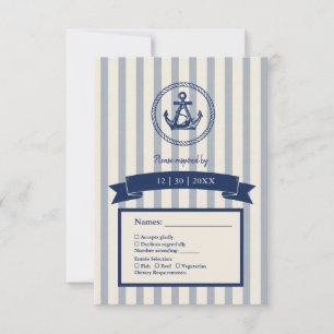blaue Anker-Streifen maritime Hochzeit am Traumzie RSVP Karte