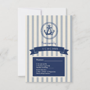 blaue Anker-Streifen maritime Hochzeit am Traumzie RSVP Karte