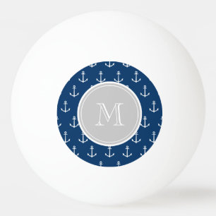 Blaue Ankermuster, graues Monogramm Tischtennisball