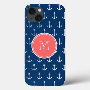 Blaue Ankermuster, Korallenmonogramm 2 Case-Mate iPhone Hülle