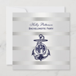 Blaue Ankersilber, weißes Navy Circle Monogram 33 Einladung