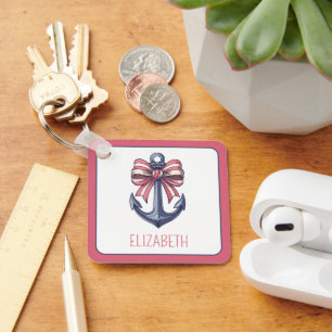 Blaue Ankerstange mit rotem und weißem Streifen Schlüsselanhänger