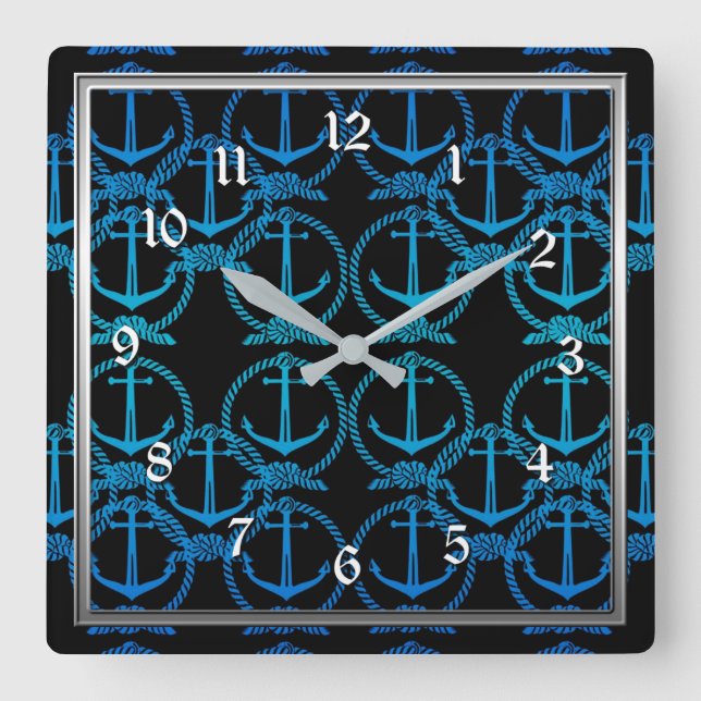 Blaue Ankeruhr, Motif-Quadrat-Uhr Quadratische Wanduhr (Vorderseite)