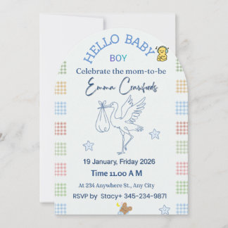 Blaue anpassbare Babyparty-Karte Einladung