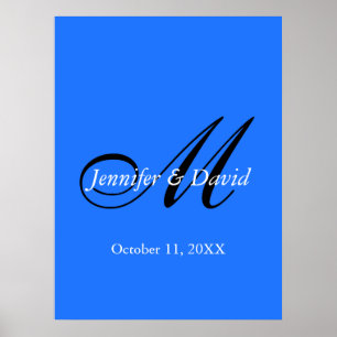 Blaue ansprechende charmante Monogramm-Hochzeit Poster