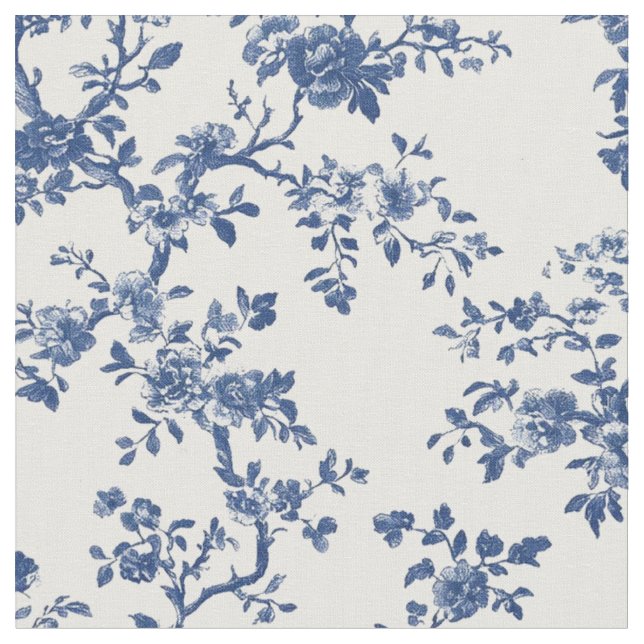 Blaue Antike Blumen-Toile-Muster Stoff (Nahaufnahme)