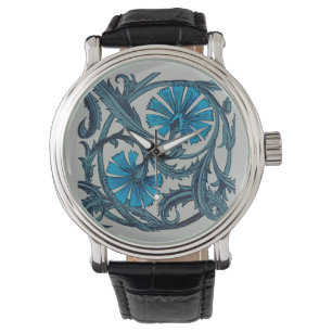 Blaue antike Blumenkunst rustikale Fliesendekorati Armbanduhr