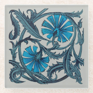 Blaue antike Blumenkunst rustikale Fliesendekorati Glasuntersetzer