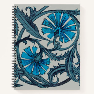 Blaue antike Blumenkunst rustikale Fliesendekorati Notizbuch