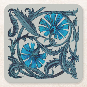 Blaue antike Blumenkunst rustikale Fliesendekorati Rechteckiger Pappuntersetzer
