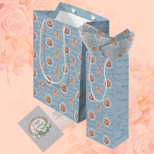 Blaue antike Lettertoilbücher Rosa Rosen Mittlere Geschenktüte