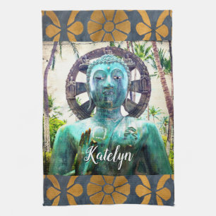 Blaue antike tropische Buddha-Foto mit individuell Geschirrtuch